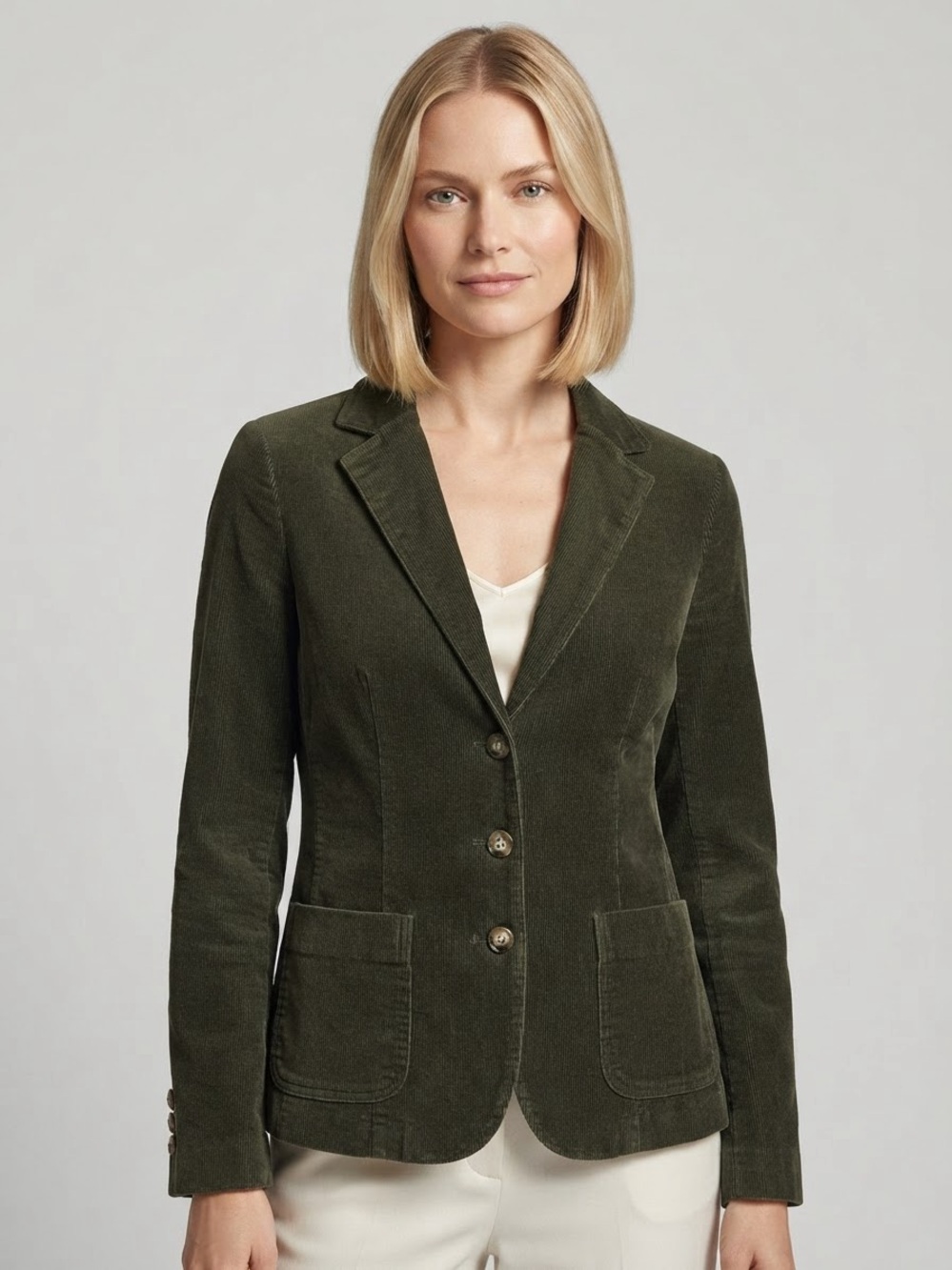 L.L. Bean Women’s Forest Green Corduroy Blazer Button Cotton Size 10